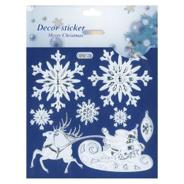 Adhezní nálepky vánoční 18,5 x 23,5 cm - bílé se stříbrnými prvky (mix /cena 1 bal.) (2)