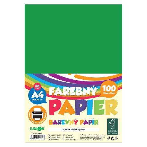 Barevný papír A4 80 g/m2, balení po 100 ks – zelený