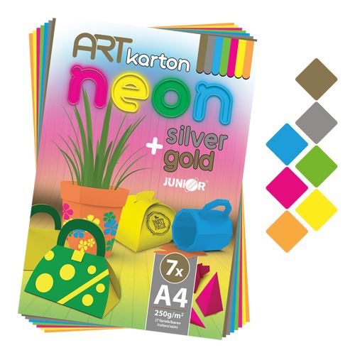 Blok farebného papiera - výkres ART CARTON NEON A4 250g (7 ks) mix 7 farieb