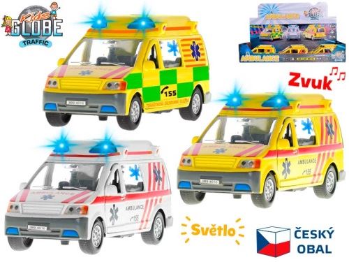 Kids Globe Traffic ambulance CZ 14cm kov zpětný chod na baterie světlo a zvuk 12ks v DBX