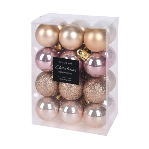Vánoční koule - sada 24 ks perleťové, prům. 30 mm, mix matná/lesklá priemer: 3 cm