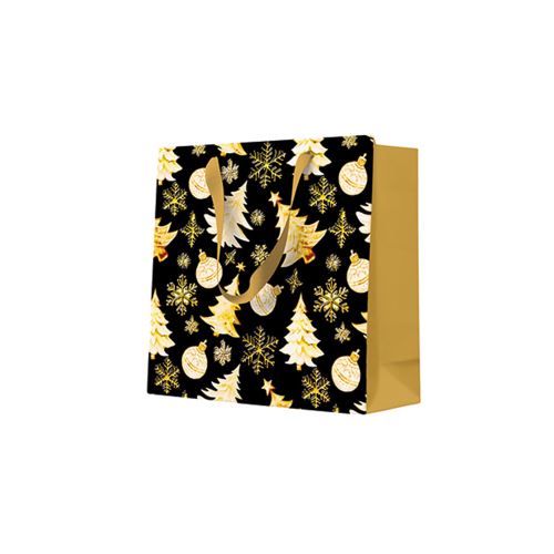 Dárková taška PAW 17x17x6 cm Golden christmas trees black