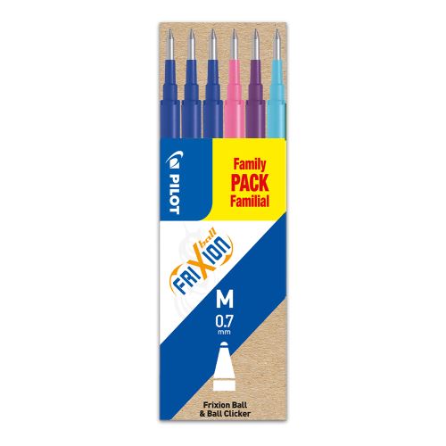 Náplň gumovací PILOT Frixion 0,7 mm/6 ks - 3xmodrá, 1xrůžová, 1xfialová, 1xsvětle modrá