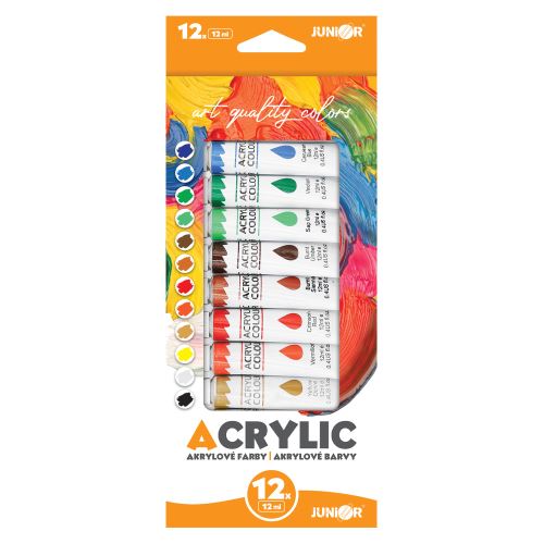 Akrylové barvy JUNIOR 12 ml - sada 12 ks
