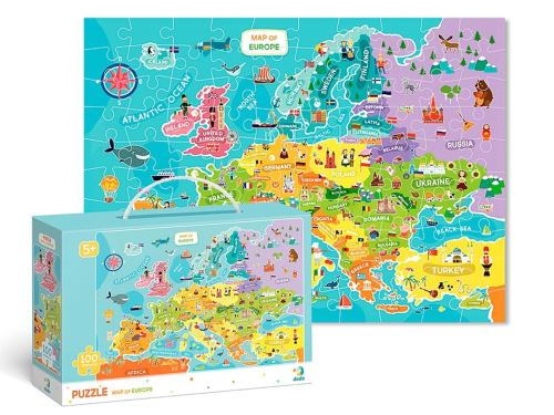 Puzzle 64x46cm mapa Evropy 100dílků v krabičce