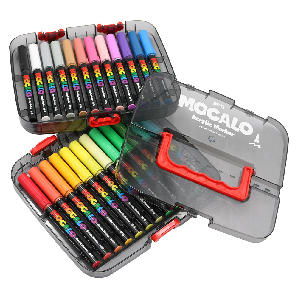 M&G Popisovač M&G MOCALO Acrylic Marker, štětcový hrot (sada 24 barev)