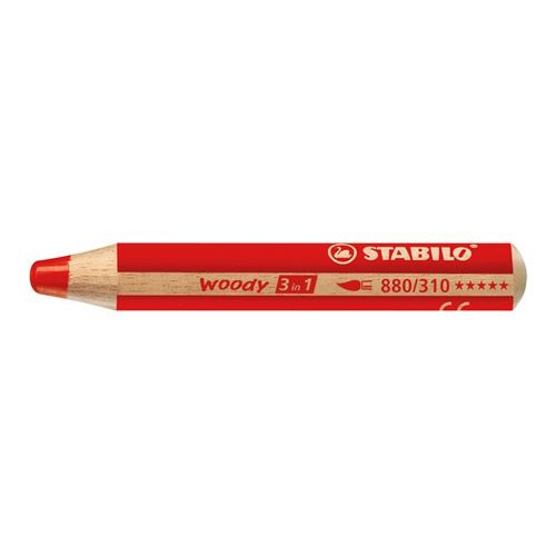 Pastelka STABILO woody 3 v 1 - farbička, vodovka, voskovka - červená