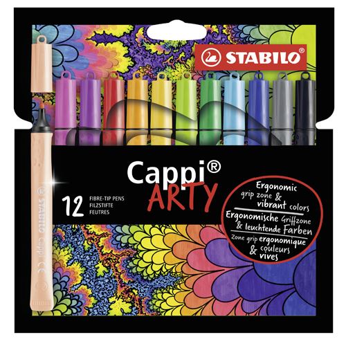 Vláknový fix s kroužkem na víčku - STABILO Cappi -ARTY- 12 ks balení