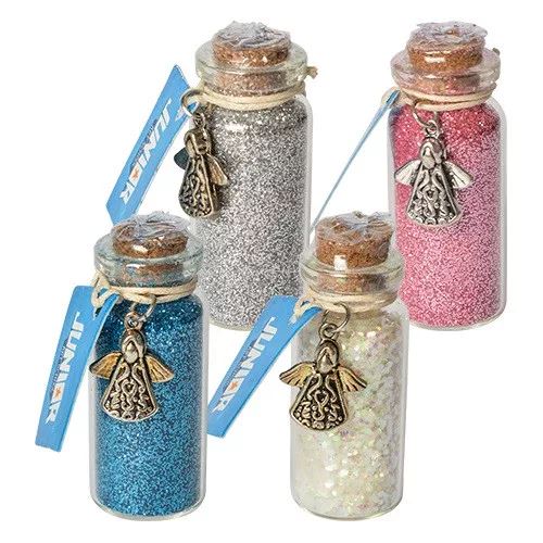 Glitter v sklenenej fľaštičke s príveskom anjela