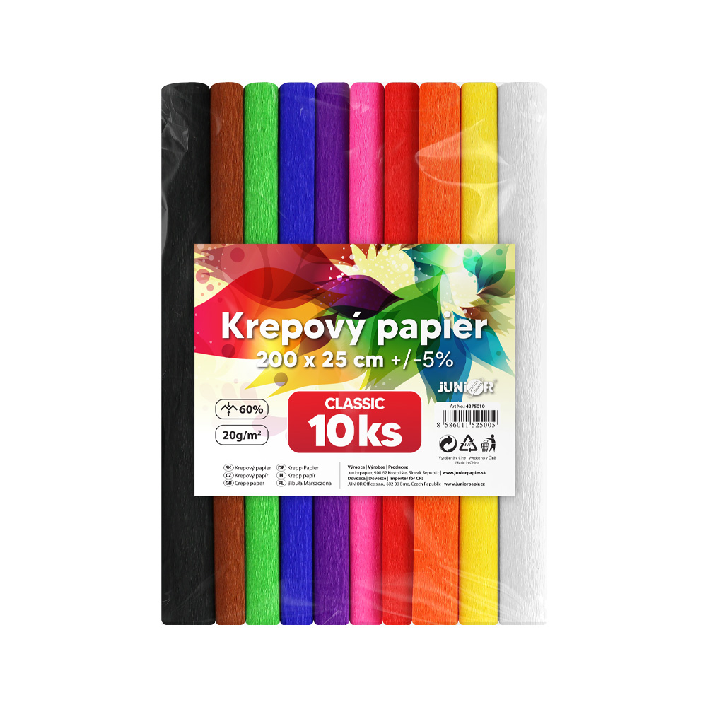 JUNIOR Krepový papír JUNIOR 200x25 cm CLASSIC (sada 10 ks)