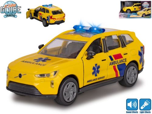 Kids Globe Traffic Volvo EX90 ambulance NL 14cm kov zpětný chod na baterie světlo, zvuk v