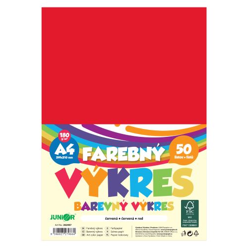 Farebný výkres A4 180g/m2, bal/50 ks - červená