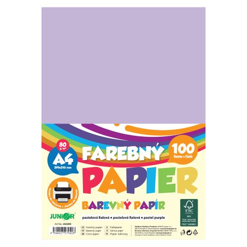 Barevný papír A4 80 g/m2, balení po 100 ks – pastelově fialová