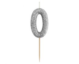 Dortová svíčka B&amp;C - číslo "0" glitter černá 11 cm