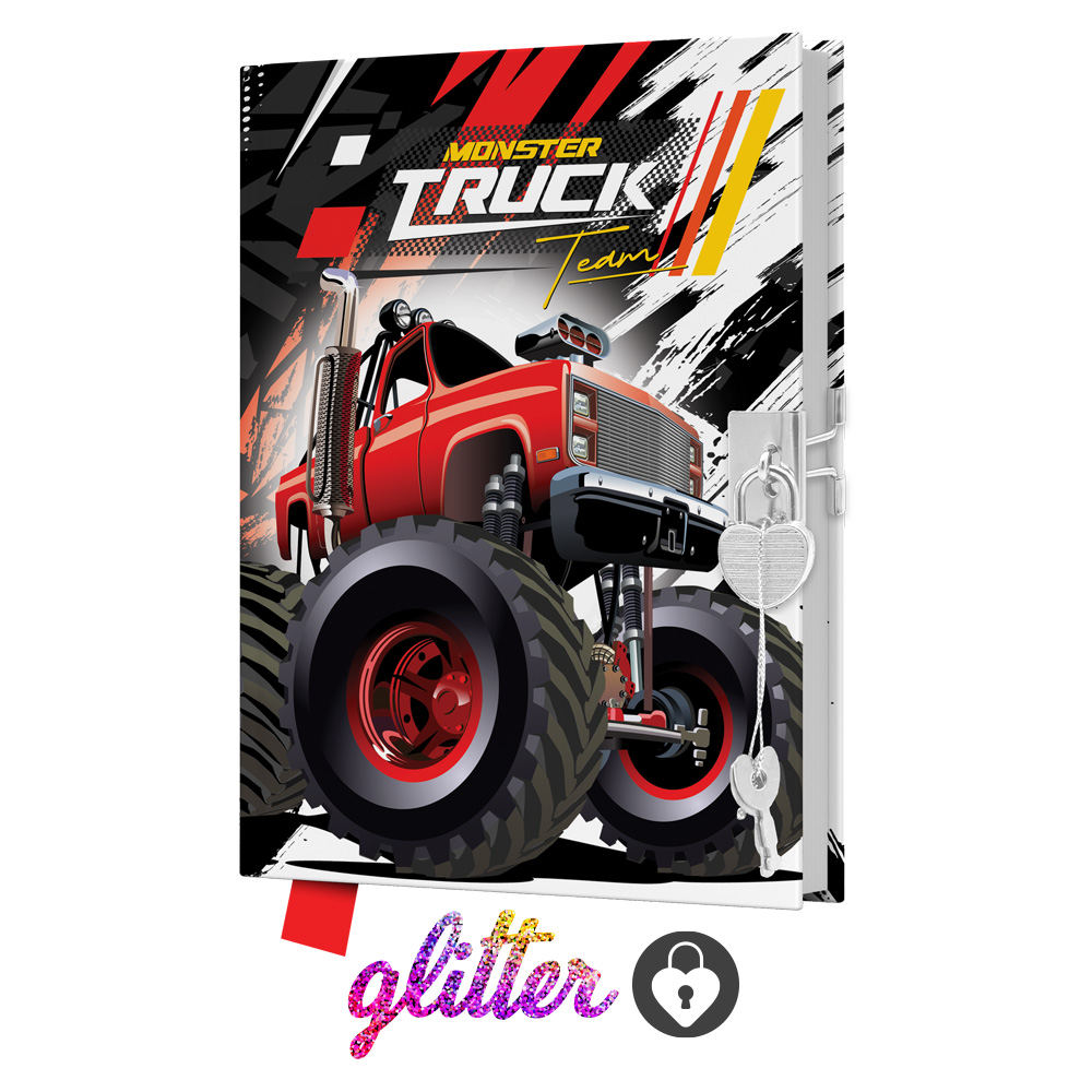 Památník JUNIOR 14x18 cm, 80 listů, se zámkem - Monster Truck Team
