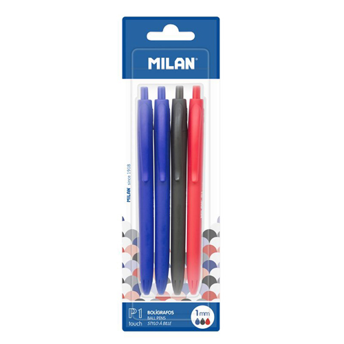 Pero kuličkové MILAN P1 Touch 1,0 mm - sada 2 x modré + černé + červené pero 210 x 65 x 18 mm