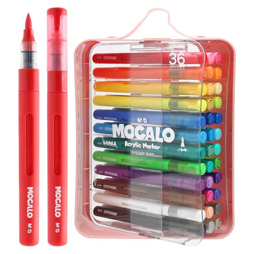Popisovač M&G MOCALO Acrylic Marker, štětcový hrot - sada 36 barev