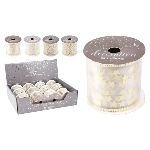 Stuha dekorační, organza 63x2700 mm - šampaň zlatá, mix/1ks