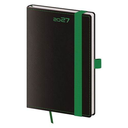 Diář 2027 týdenní kapesní Black Green s poutkem na pero