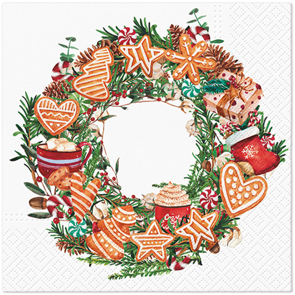 Ubrousky PAW L 33x33cm Gingerbread Wreath