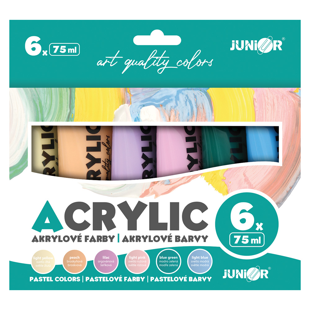 Akrylové barvy JUNIOR 75 ml - 6 ks sada Pastel