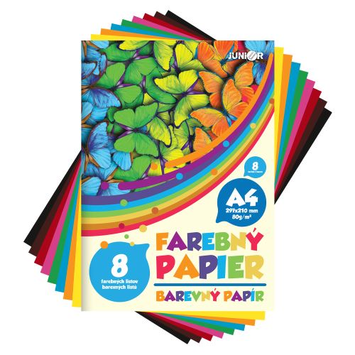 Složky barevného papíru A4 80g, 8 listů /8 barev