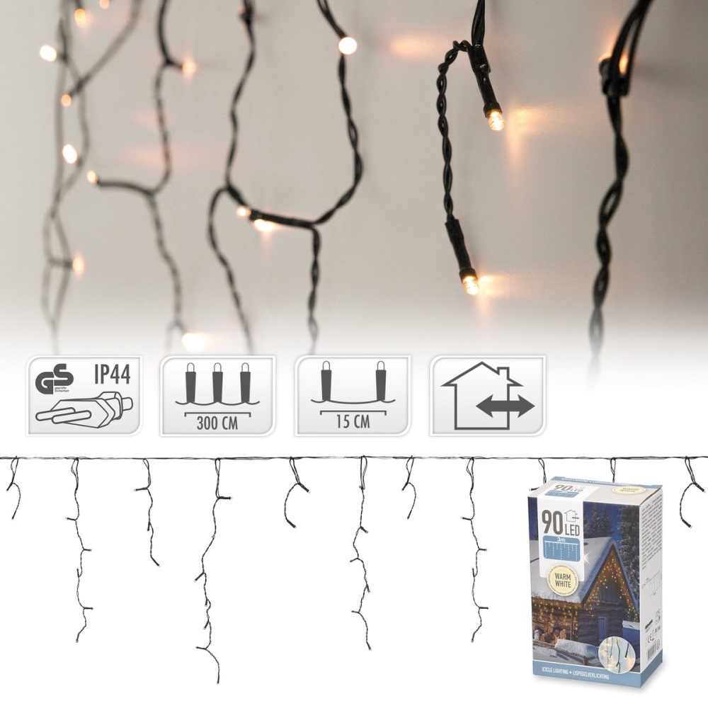  Světelný řetěz s visícími pramínky 90 LED bílá teplá, délka 3 m (venk. použití)