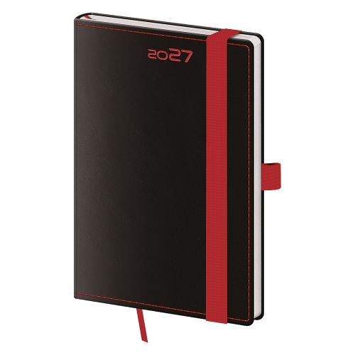Diář 2027 týdenní kapesní Black Red s poutkem na pero