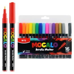Popisovač M&amp;G MOCALO Acrylic Marker, hrot 1 mm (sada 16 barev)