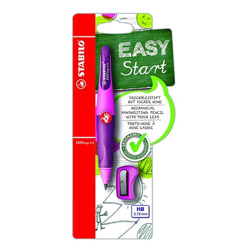 Mikrotužka / Pentelka STABILO EASYergo, HB, 3,15 mm, pro praváky + ořezávátko, růžová