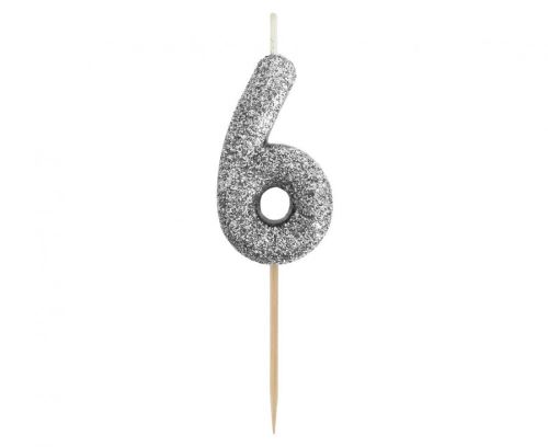 Sviečka tortová B&C - číslica "6" glitter čierna 11 cm