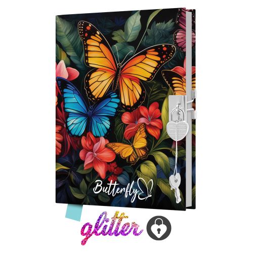 Památník JUNIOR 14x18 cm, 80 listů, se zámkem Butterfly - motýl