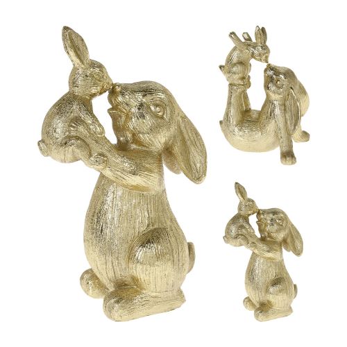 Figurka zajačice s malým zajíčkem 23 cm, zlatá, mix/1ks