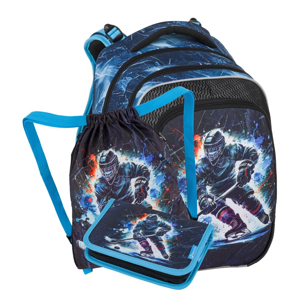 Sada školní batoh BagMaster Beta 26 D + Penál + Kapsa - Hokej