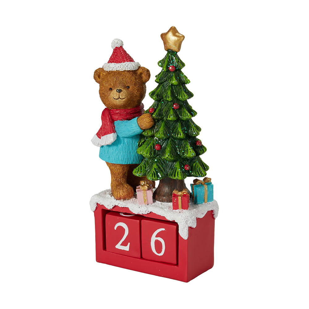 Vianočná dekorácia Adventný kalendár s medveďom 24 cm