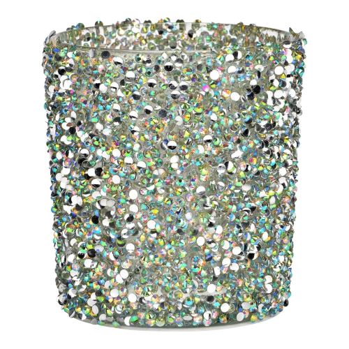 Svícen skleněný, vícebarevné třpytky 9 cm (1)