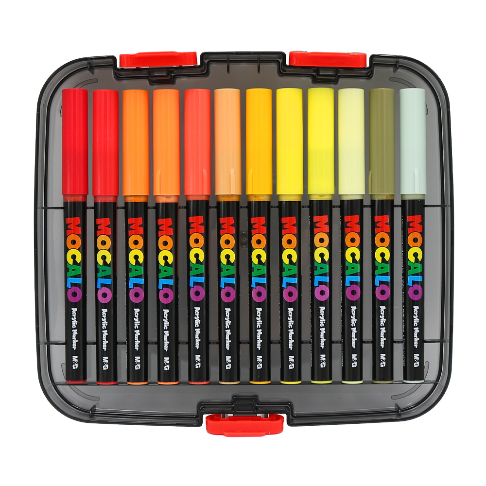 Popisovač M&G MOCALO Acrylic Marker, štětcový hrot (sada 36 barev)