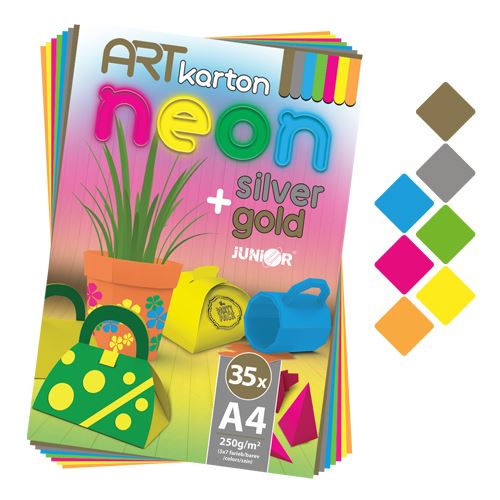 Farebný výkres A4 250g/m2 - ART karton sada 35 ks (5x 7 neon farieb)