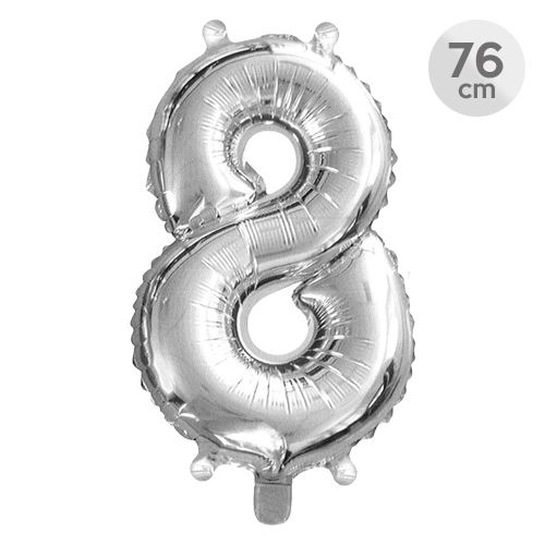 Balón narodeninový 76 cm - číslo 8, strieborný
