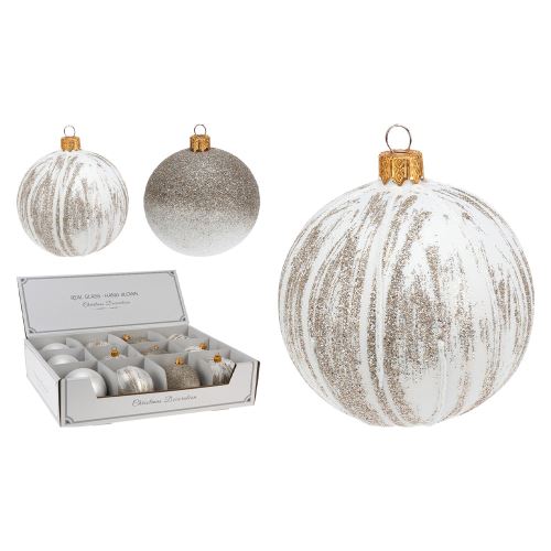 Vánoční koule skleněná 8 cm se třpytivým vzorem (mix /cena 1ks)