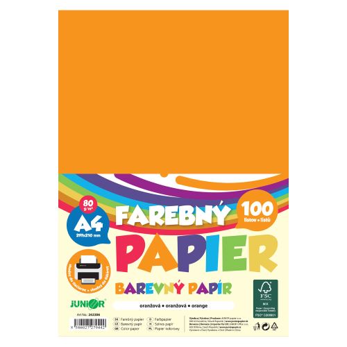 Barevný papír A4 80 g/m2, balení po 100 ks – oranžový