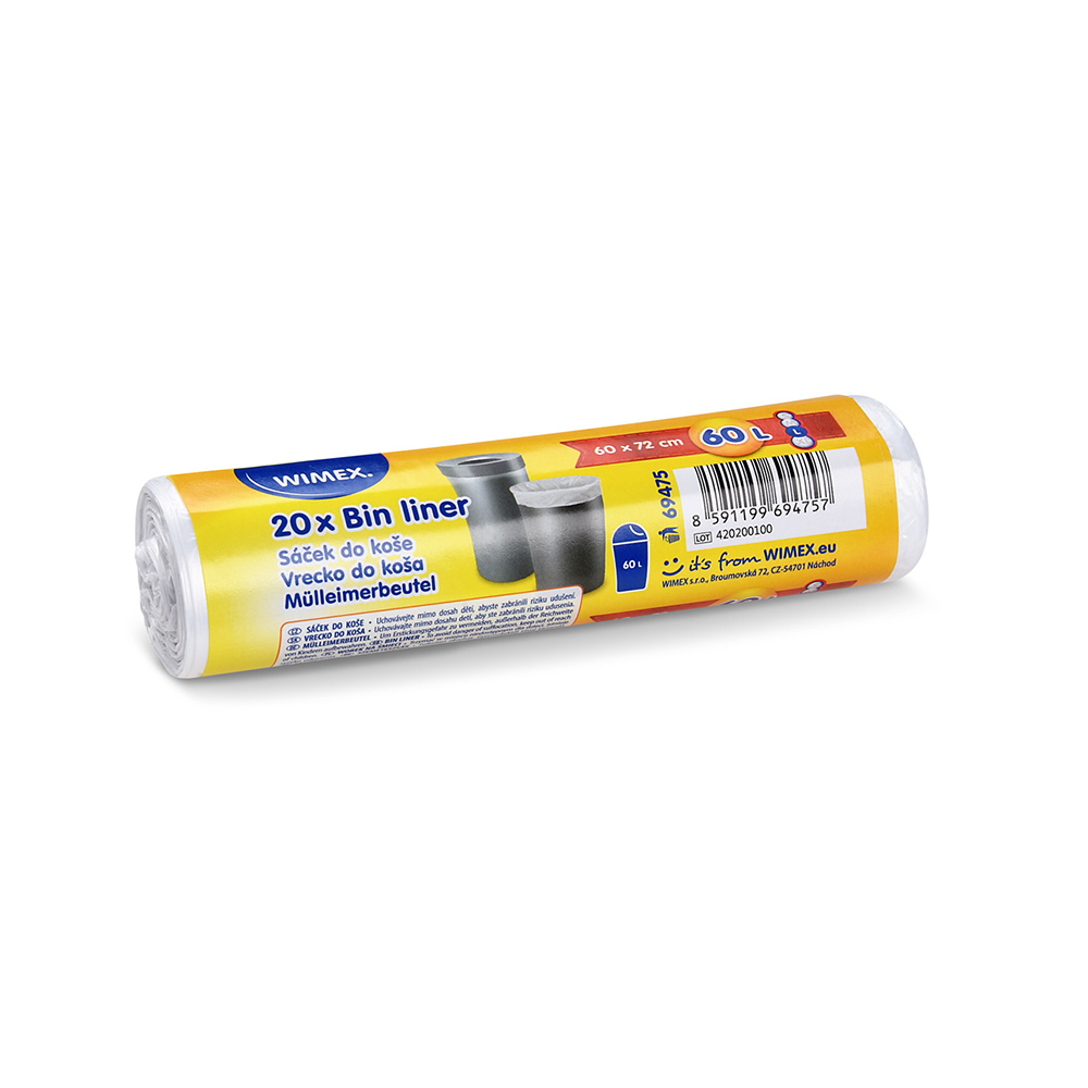 WIMEX Kapsa do koše (HDPE) bílá 60 x 72 cm 60L `L` [20 ks]