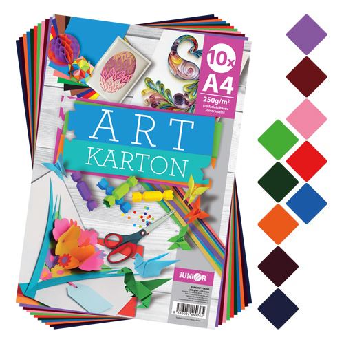 Farebný výkres A4 250g/m2 - ART karton sada 10 ks (1x 10 farieb)