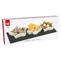 Vánoční prostírání, bílé porcelánové misky (sada 3 ks) + podnos (1)