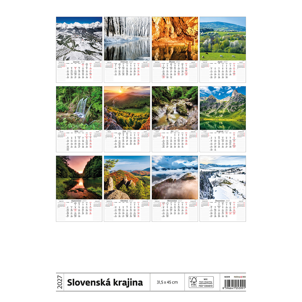 Helma 365 Nástenný kalendár 2027 Slovenská krajina