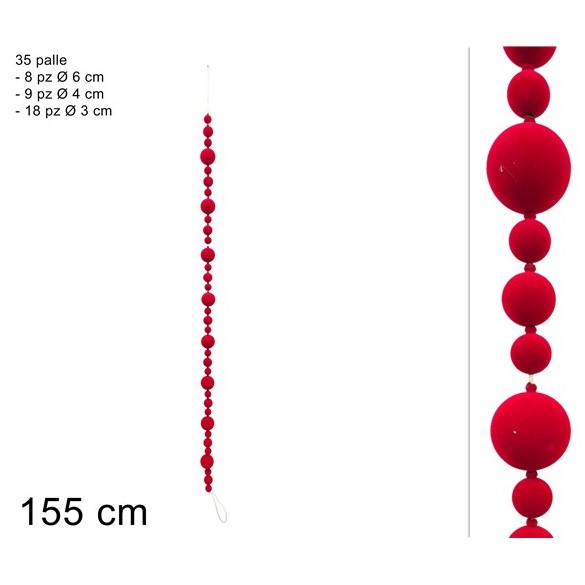 Due Esse Girlanda se sametovými koulemi 155 cm, bordó