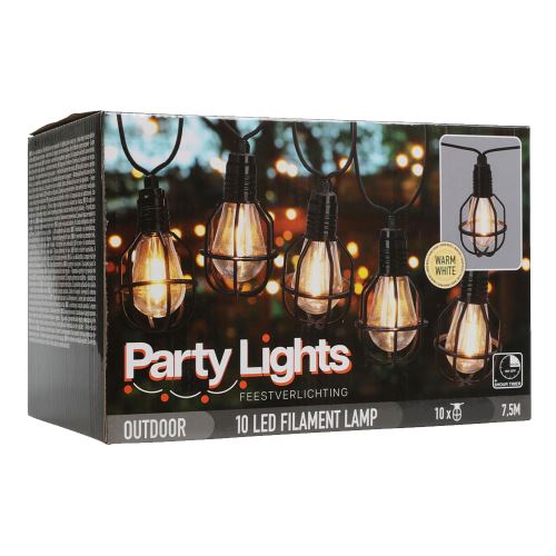 Párty osvetlenie - reťaz 10 LED svietidiel, teplá biela, dĺžka 7,5 m