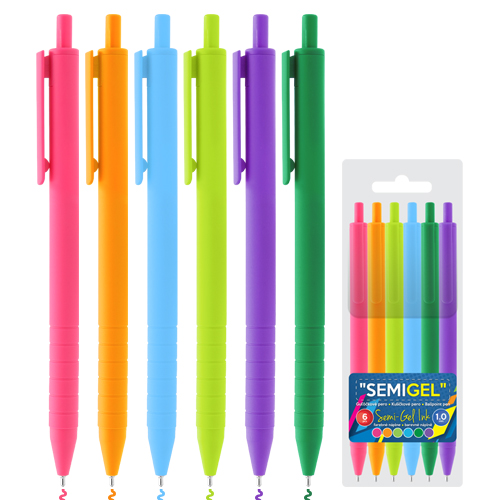 Pero kuličkové Semi-Gel 1,0 mm, sada 6 ks 150 x 65 mm