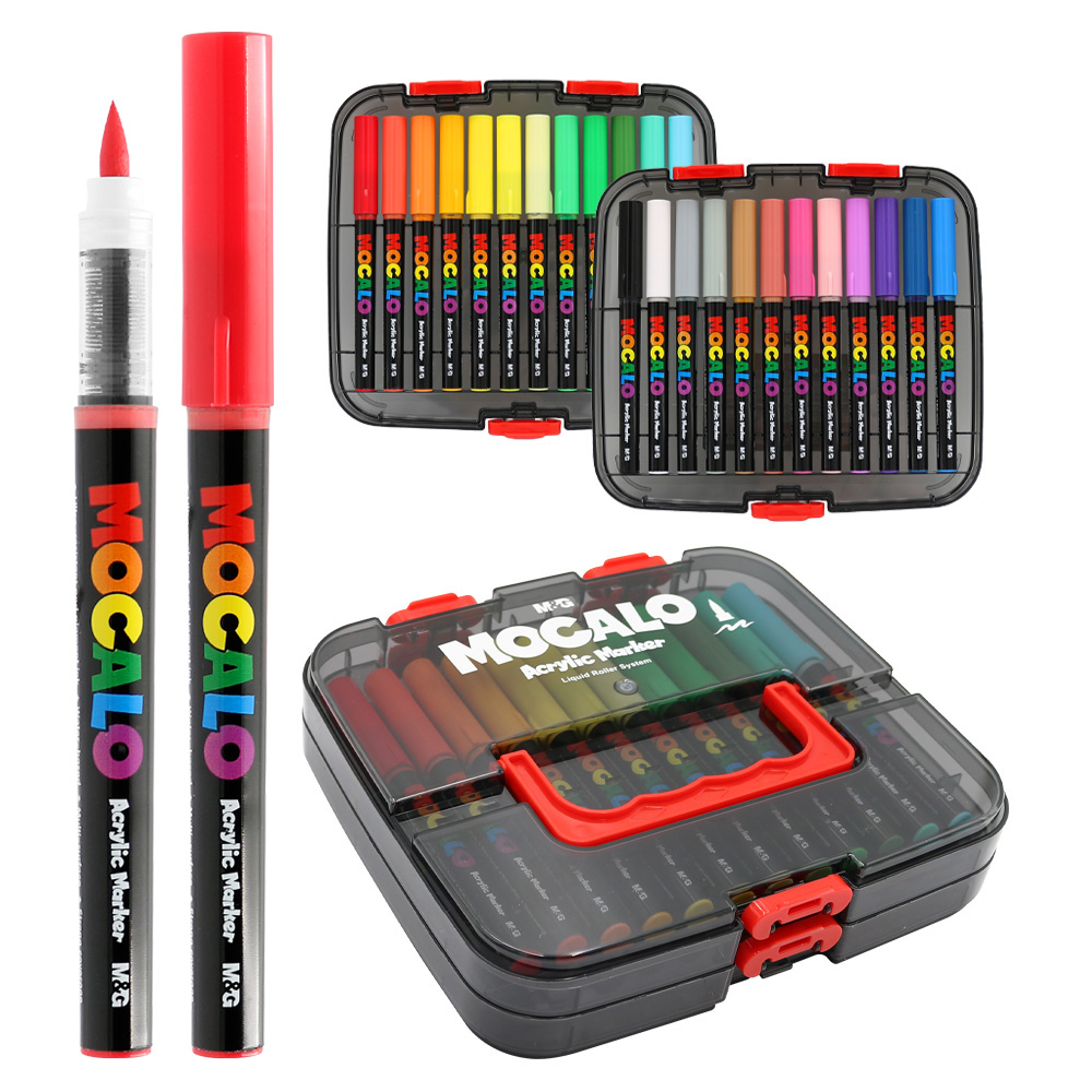 M&G Popisovač M&G MOCALO Acrylic Marker, štětcový hrot (sada 24 barev)