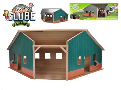 Kids Globe Farming garáž/farma dřevěná 40,5x100x38cm 1:16 v krabičce